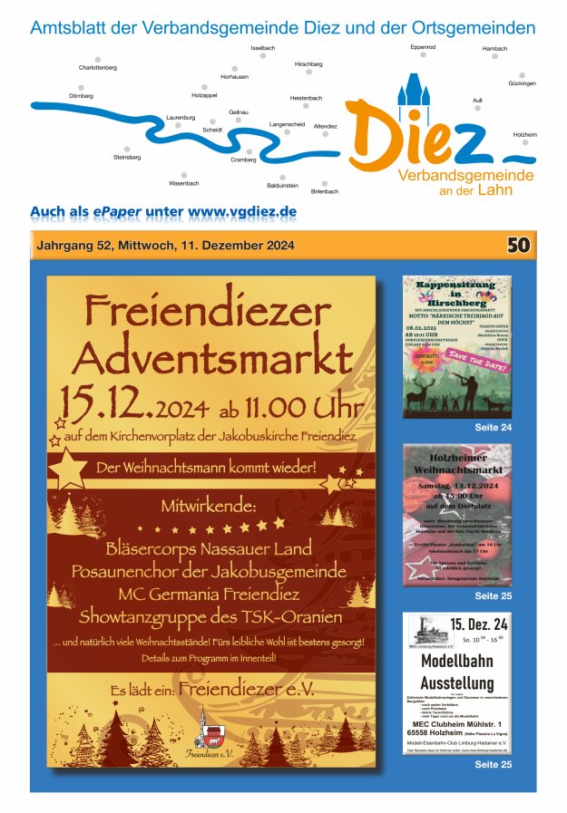 Mitteilungsblatt der Verbandsgemeinde Diez und der Ortsgemeinden Titelblatt 50/2024