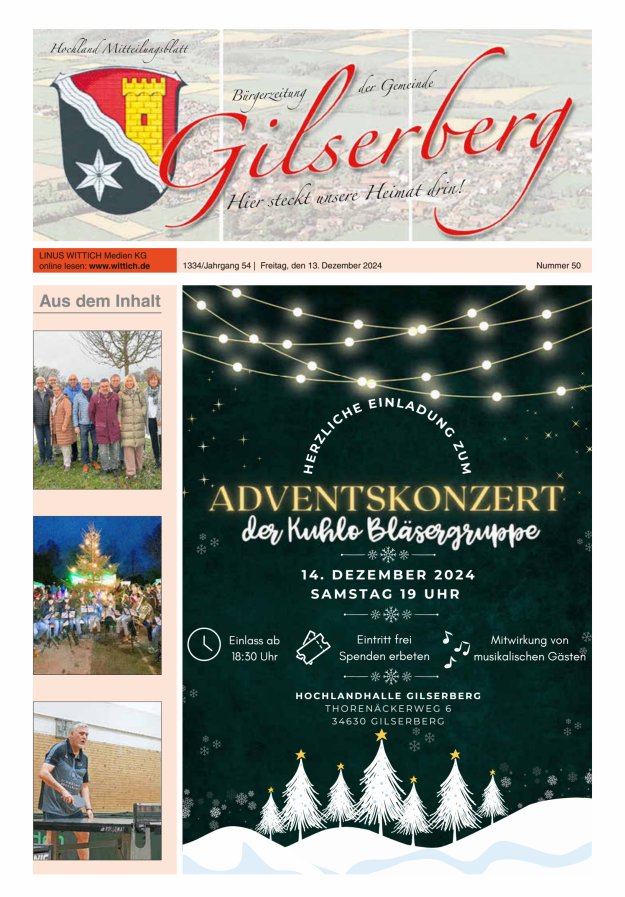 Hochland Mitteilungsblatt Gilserberg Titelblatt 50/2024