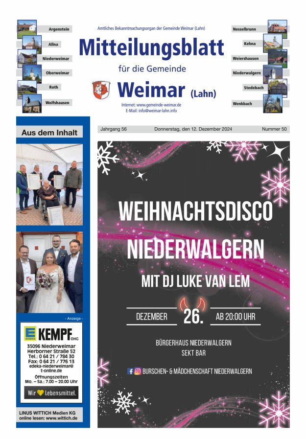 Mitteilungsblatt für die Gemeinde Weimar Titelblatt 50/2024