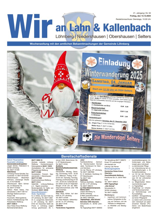 Amtliches Mitteilungsblatt der Gemeinde Löhnberg Titelblatt 50/2024