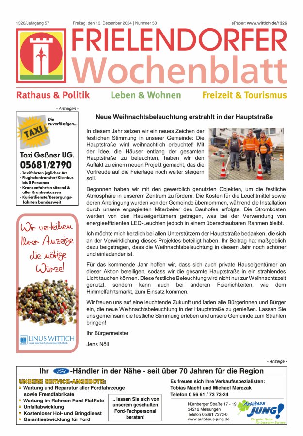 Frielendorfer Wochenblatt Titelblatt 50/2024