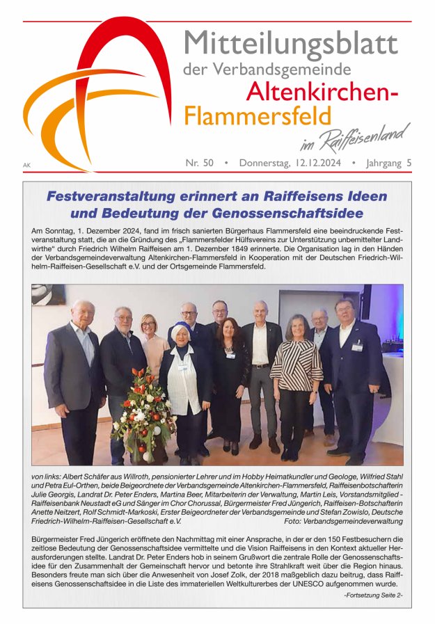 Mitteilungsblatt Verbandsgemeinde Altenkirchen-Flammersfeld Titelblatt 50/2024