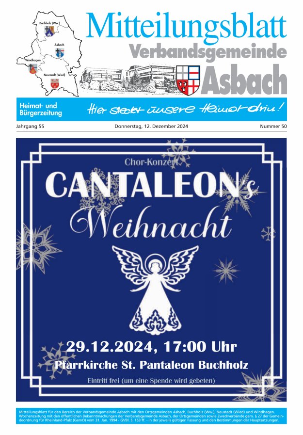 Mitteilungsblatt Verbandsgemeinde Asbach Titelblatt 50/2024