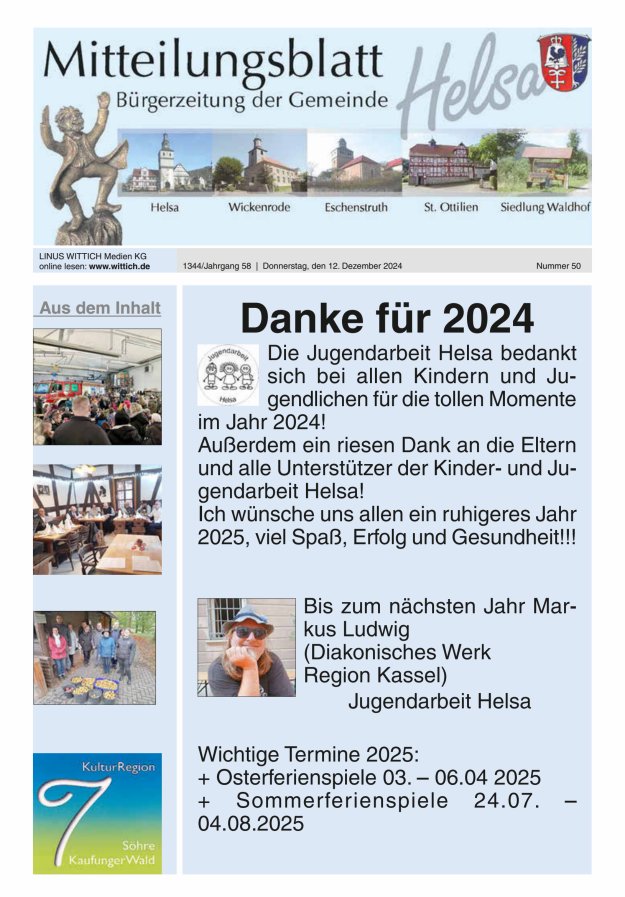 Mitteilungsblatt Helsa Titelblatt 50/2024