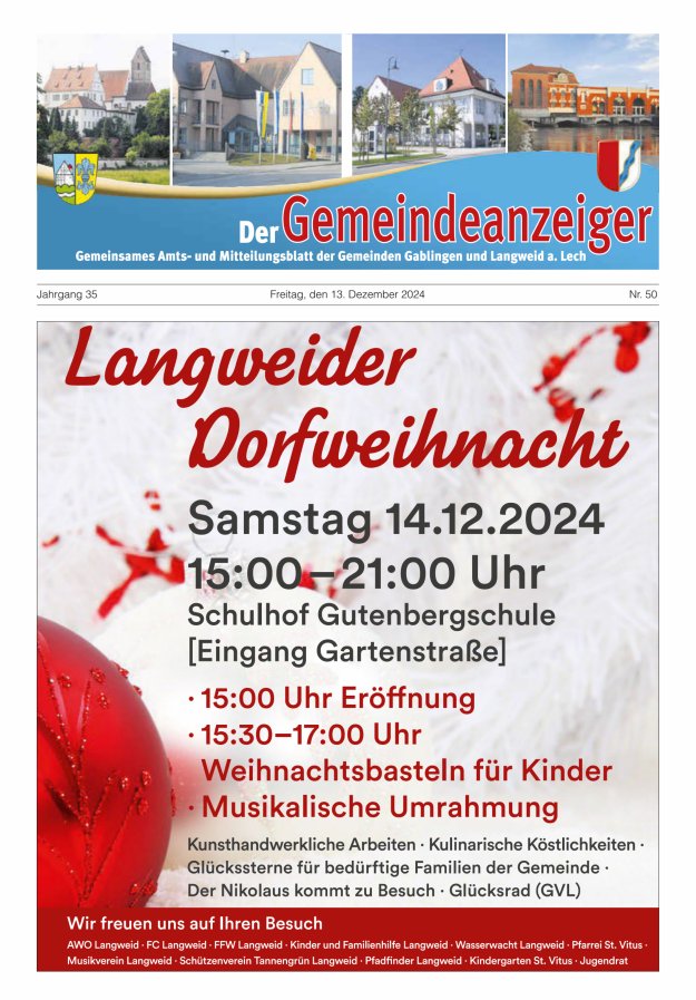 Der Gemeindeanzeiger - Gablingen Langweid Titelblatt 50/2024