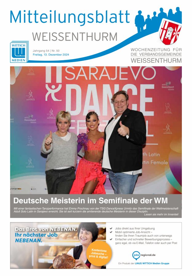 Mitteilungsblatt für den Bereich der Verbandsgemeinde Weißenthurm Titelblatt 50/2024