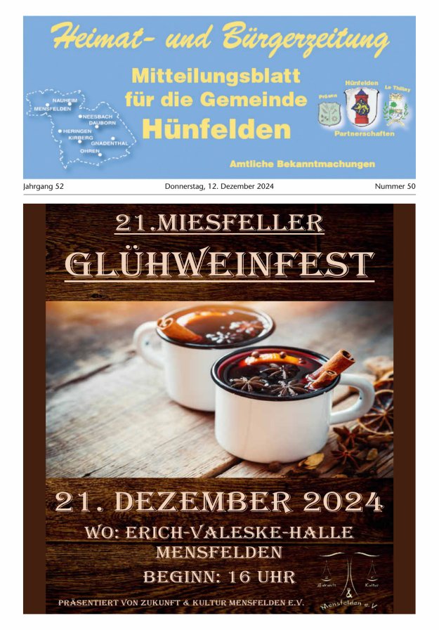 Mitteilungsblatt für die Gemeinde Hünfelden Titelblatt 50/2024