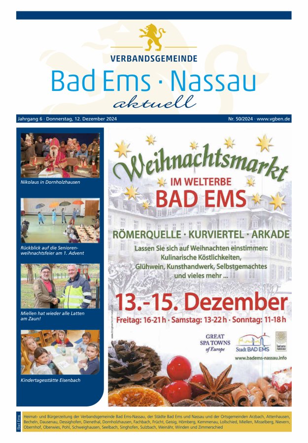 Bad Ems-Nassau aktuell Ausgabe Bad Ems Titelblatt 50/2024