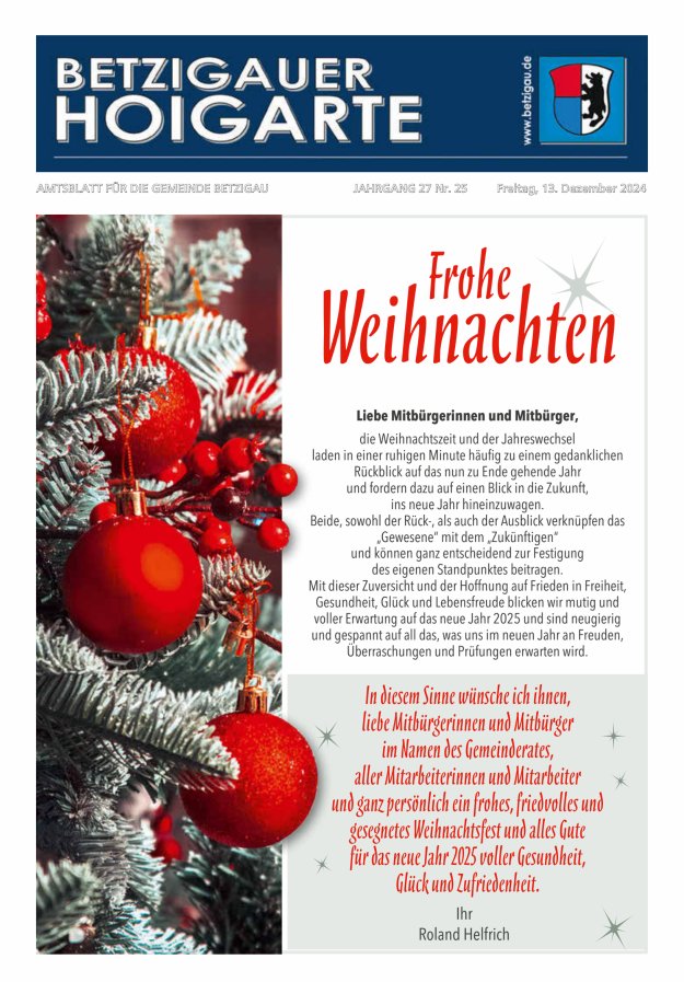 Betzigauer Hoigarte Amtsblatt der Gemeinde Betzigau Titelblatt 25/2024
