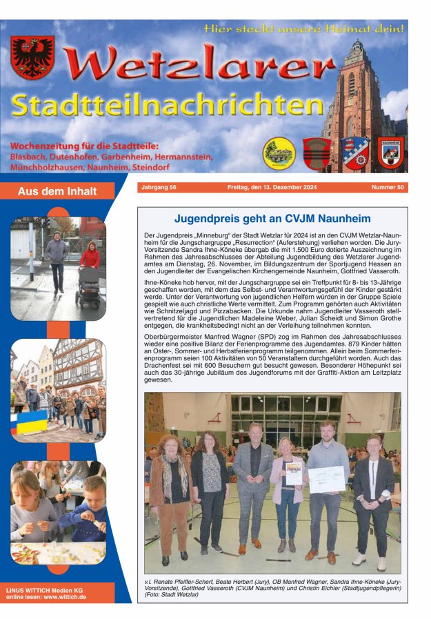 Wetzlarer Stadtteilnachrichten Titelblatt 50/2024