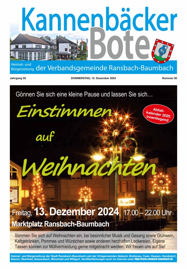 Kannenbäcker-Bote der Verbandsgemeinde Ransbach-Baumbach Titelblatt 50/2024