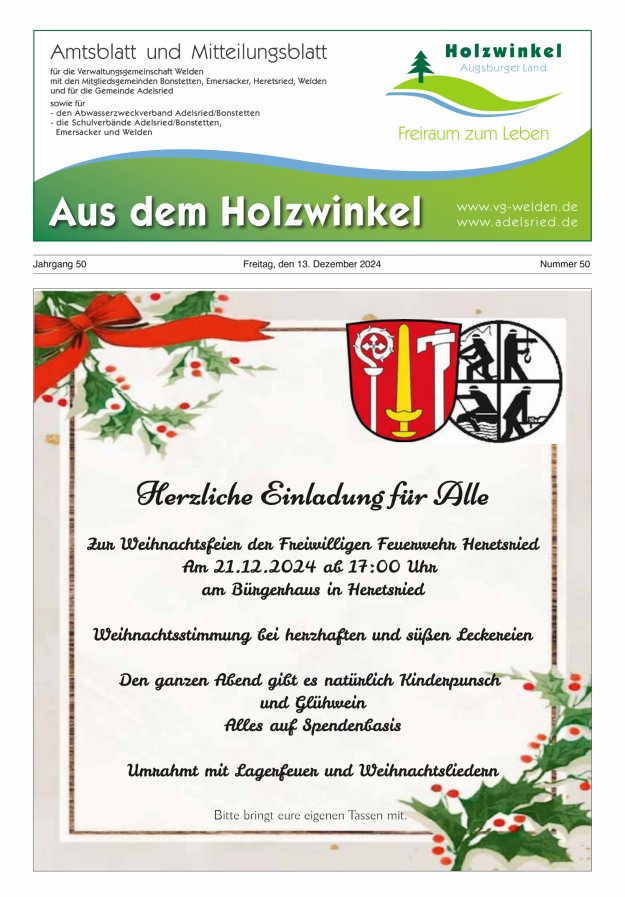 Aus dem Holzwinkel Amtsblatt u Mitteilungsblatt f VG Welden u GemAdelsried Titelblatt 50/2024