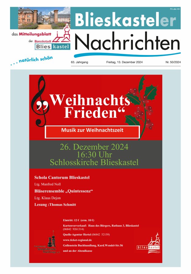 Blieskasteler Nachrichten  Titelblatt 50/2024