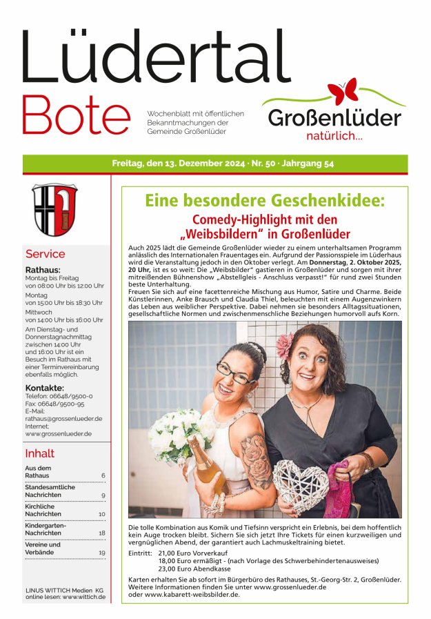 Wochenblatt mit öffentlichen Bekanntmachungen der Gemeinde Großenlüder Titelblatt 50/2024