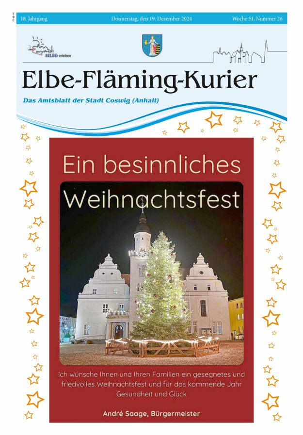 Elbe-Fläming-Kurier Das Amtsblatt der Stadt Coswig (Anhalt) Titelblatt 26/2024