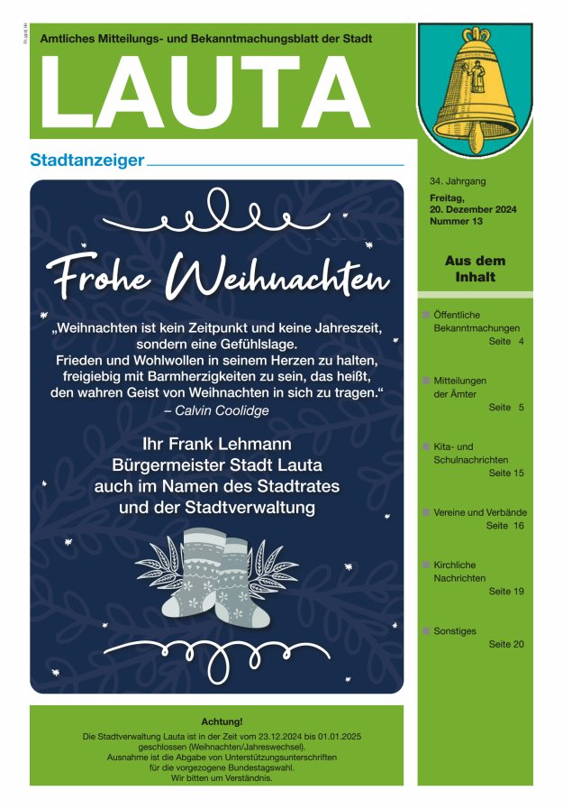 Amtliches Mitteilungs- und Bekanntmachungsblatt der Stadt Lauta - Stadtanzeiger Titelblatt 13/2024