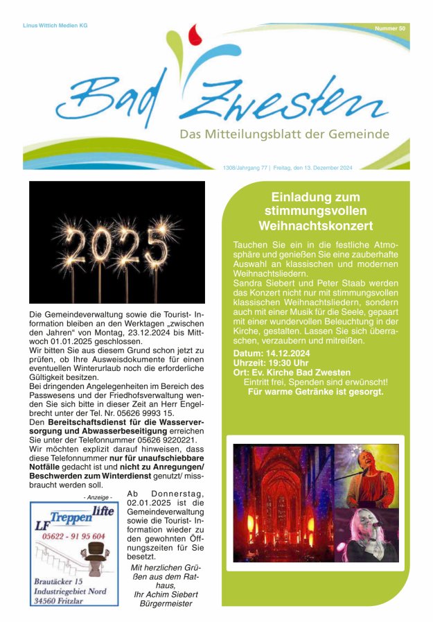 Heimatzeitung Bad Zwesten Titelblatt 50/2024