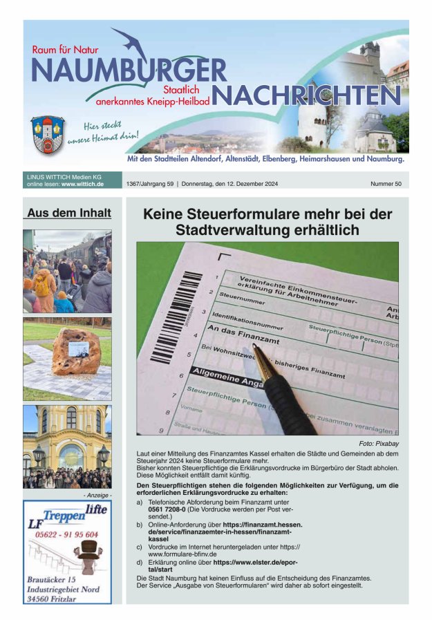 Naumburger Nachrichten Titelblatt 50/2024