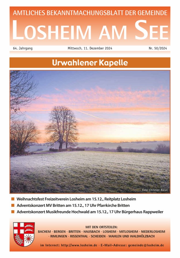 Amtliches Bekanntmachungsblatt der Gemeinde Losheim am See Titelblatt 50/2024