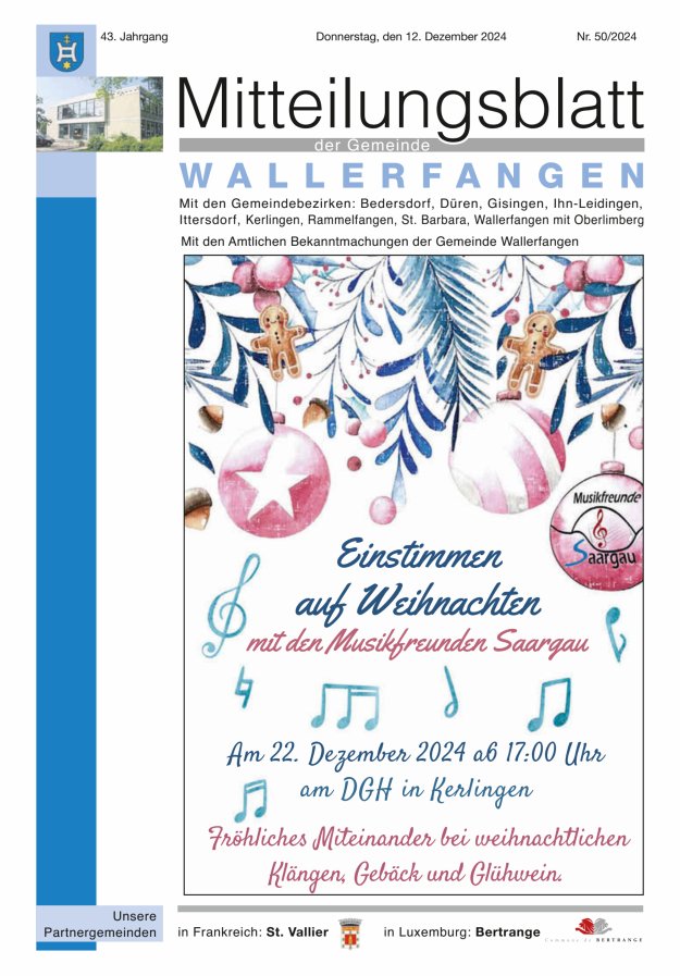 Mitteilungsblatt Gemeinde Wallerfangen Titelblatt 50/2024