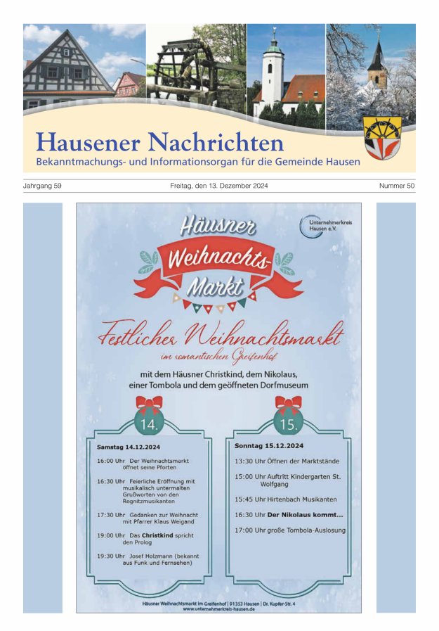 Hausener Nachrichten Titelblatt 50/2024