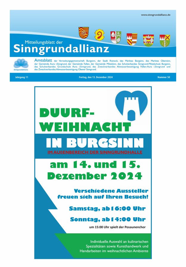 Mitteilungsblatt der Sinngrundallianz Titelblatt 50/2024