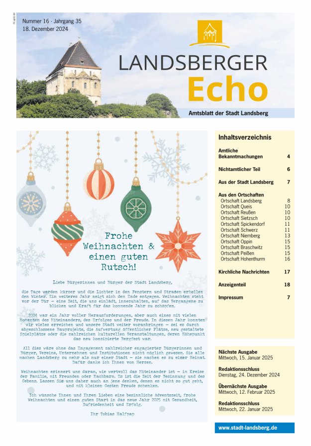 Landsberger Echo – Amtsblatt der Stadt Landsberg Titelblatt 16/2024