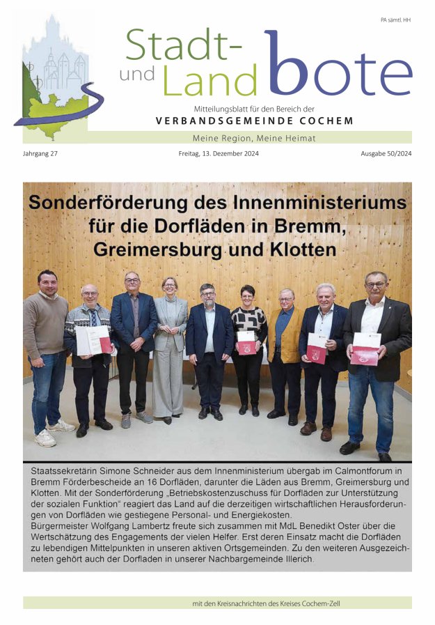 Stadt- und Landbote VG Cochem Titelblatt 50/2024