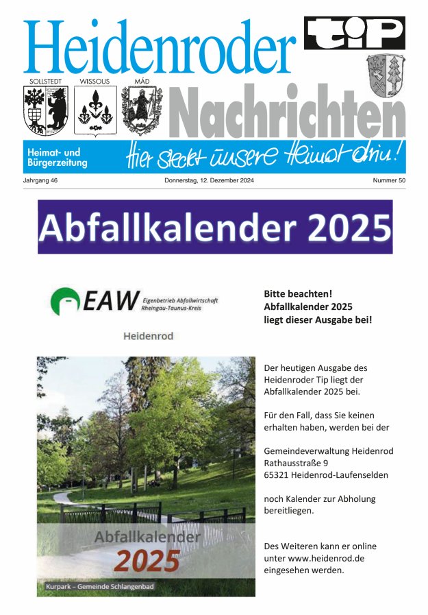 "tip" Heidenroder Nachrichten Titelblatt 50/2024
