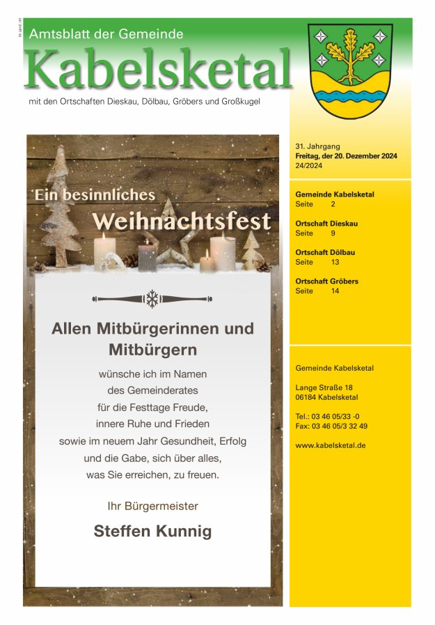 Amtsblatt der Gemeinde Kabelsketal mit den Ortsteilen Titelblatt 24/2024
