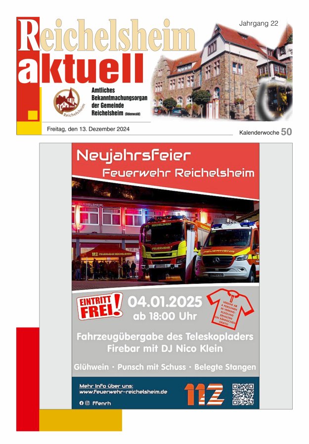Reichelsheim aktuell - Amtsblatt der Gemeinde Reichelsheim(Odenwald) Titelblatt 50/2024