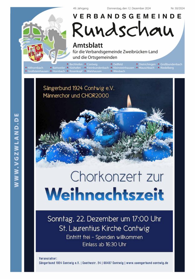 Verbandsgemeinde Rundschau Zweibrücken-Land Titelblatt 50/2024
