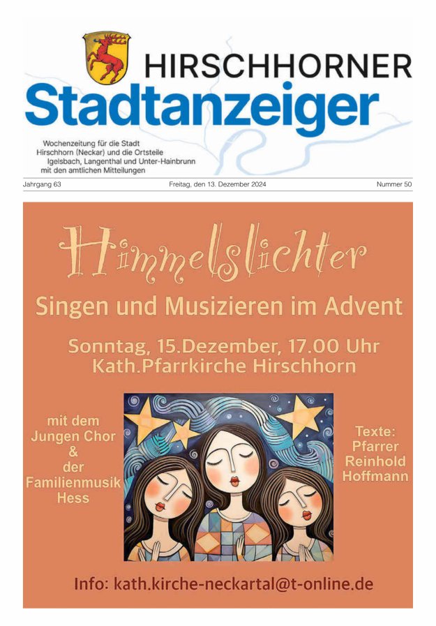 Hirschhorner Stadtanzeiger Titelblatt 50/2024