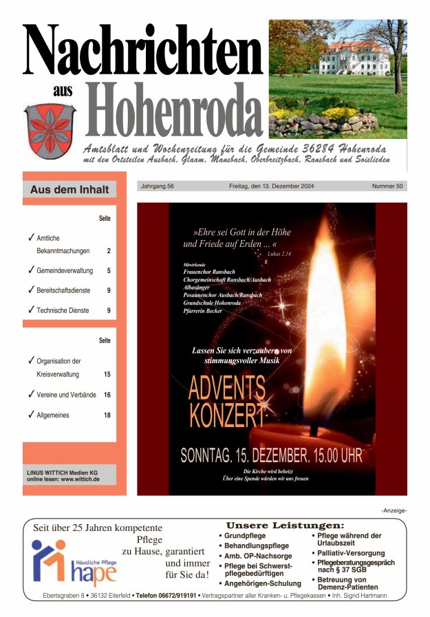 Nachrichten aus Hohenroda Titelblatt 50/2024