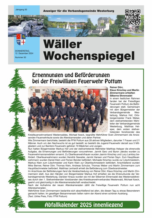 Wäller Wochenspiegel - Anzeiger für die Verbandsgemeinde Westerburg Titelblatt 50/2024