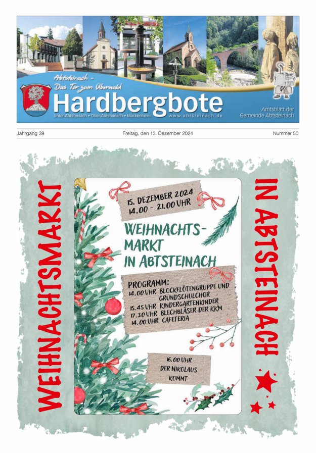 Hardbergbote - Mitteilungsblatt der Gemeinde Abtsteinach Titelblatt 50/2024