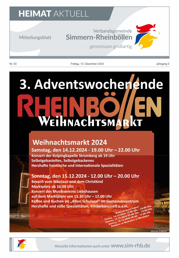 Heimat Aktuell Mitteilungsblatt der VG Simmern-Rheinböllen-Ausg Rheinböllen Titelblatt 50/2024