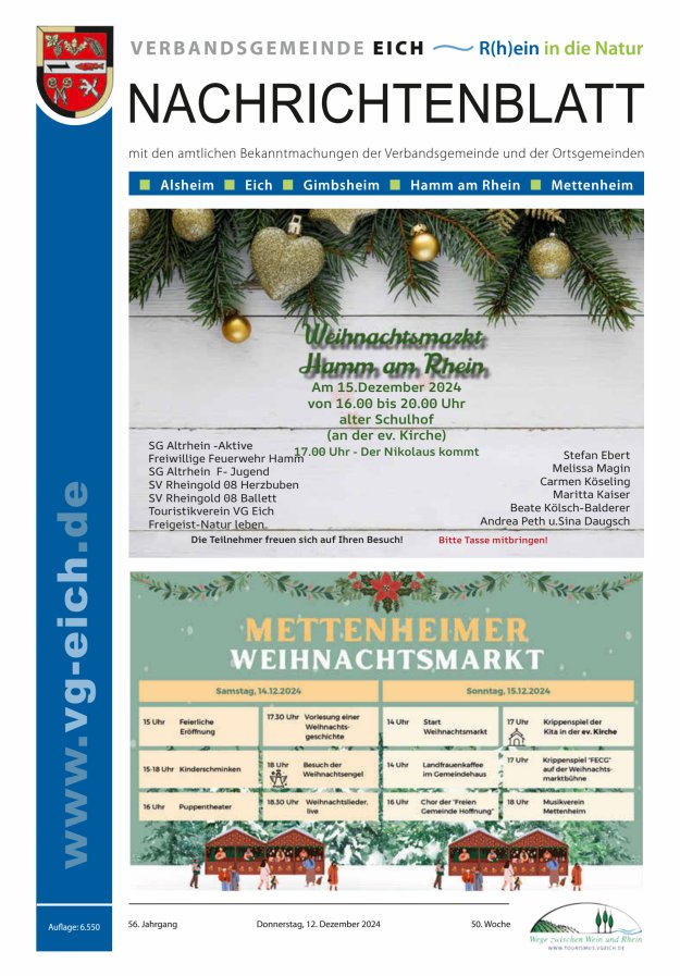 Nachrichtenblatt der VG Eich Titelblatt 50/2024