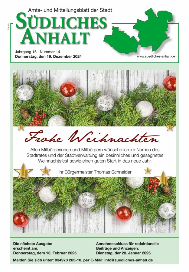 Amts- und Mitteilungsblatt der Stadt Südliches Anhalt Titelblatt 14/2024