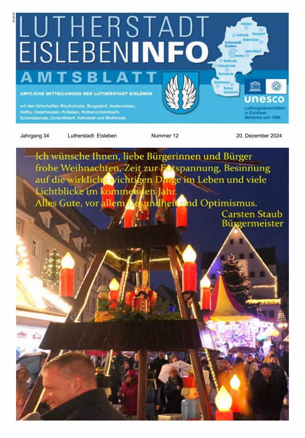 Amtsblatt Lutherstadt Eisleben – Amtliches Mitteilungsblatt der Lutherstadt Eisleben Titelblatt 12/2024