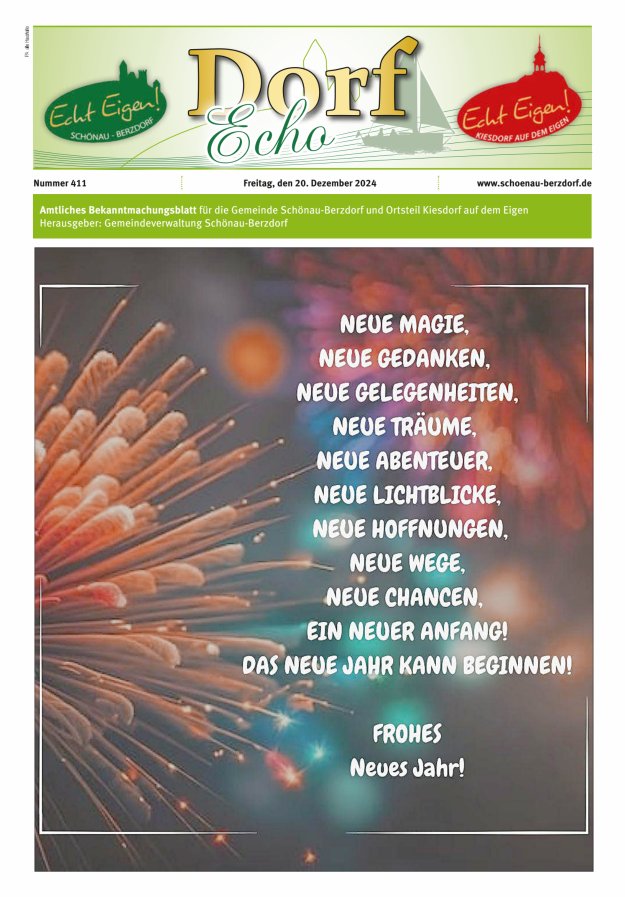 Dorfecho Amtliches Bekanntmachungsblatt für die Gemeinde Schönau-Berzdorf und OT Titelblatt 411/2024
