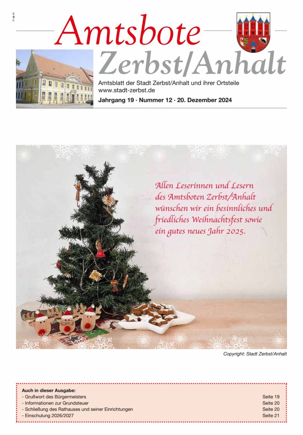 Amtsbote Zerbst/Anhalt – Amtsblatt der Stadt Zerbst/Anhalt und ihrer Ortsteile Titelblatt 12/2024