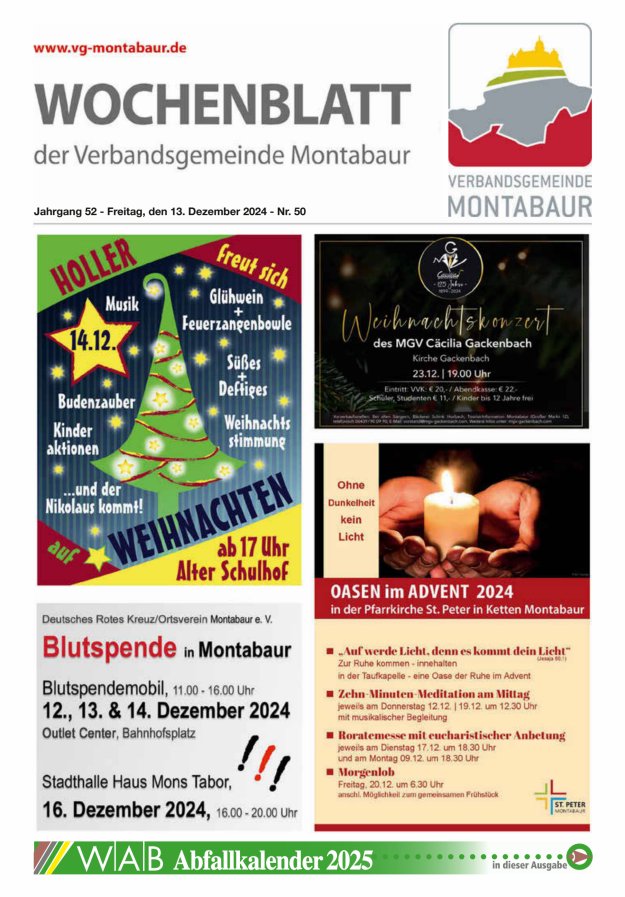 Wochenblatt der Verbandsgemeinde Montabaur Titelblatt 50/2024