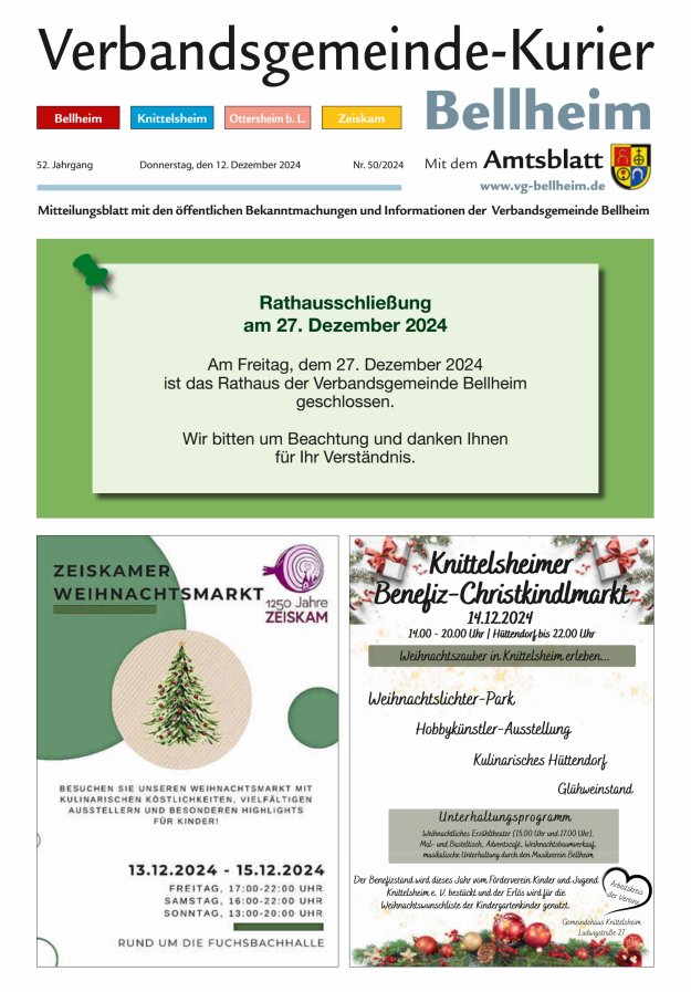 Verbandsgemeinde-Kurier Bellheim Titelblatt 50/2024