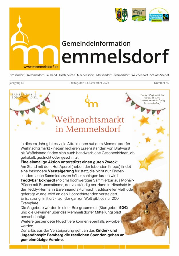 Mitteilungsblatt der Gemeinde Memmelsdorf Titelblatt 50/2024
