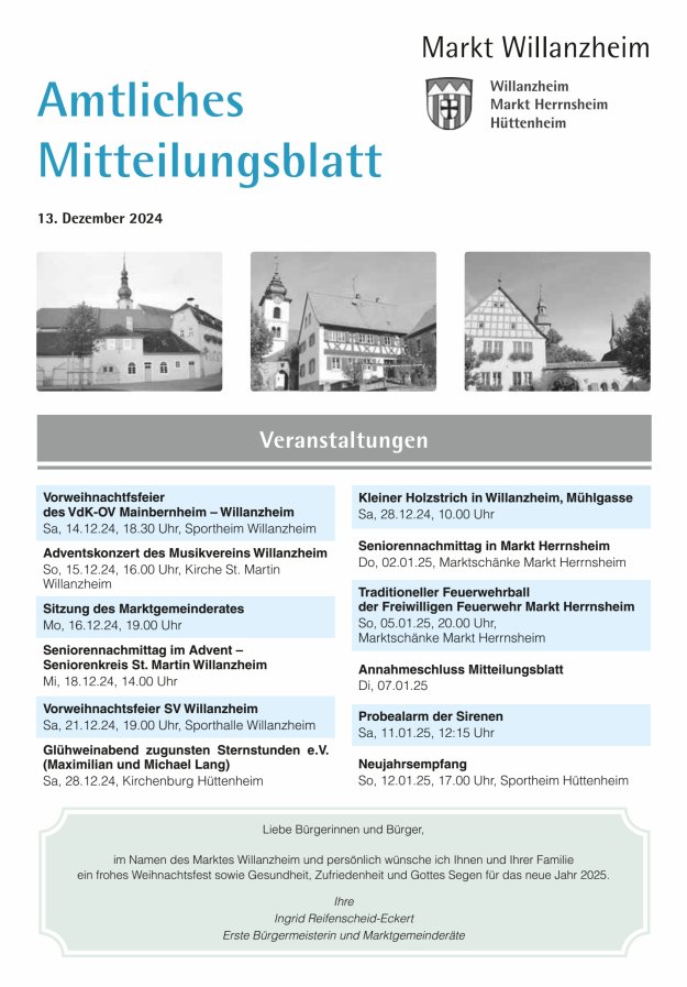 Amtliches Mitteilungsblatt des Marktes Willanzheim Titelblatt 25/2024