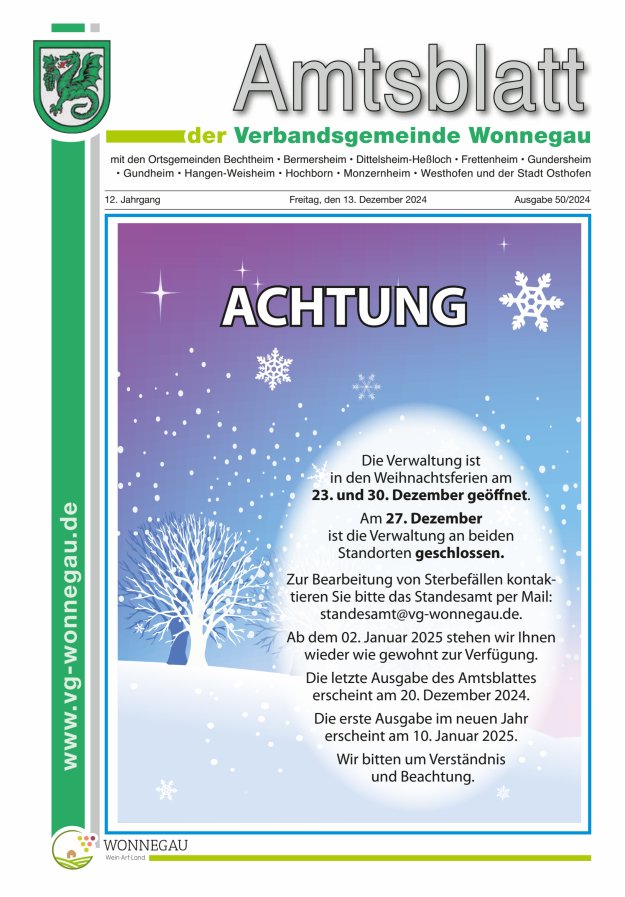 Amtsblatt VG Wonnegau Titelblatt 50/2024