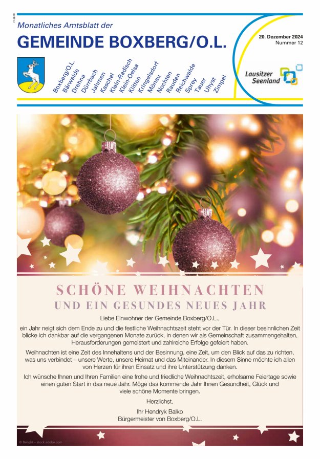 Monatliches Amtsblatt der Gemeinde Boxberg/O.L. Titelblatt 12/2024