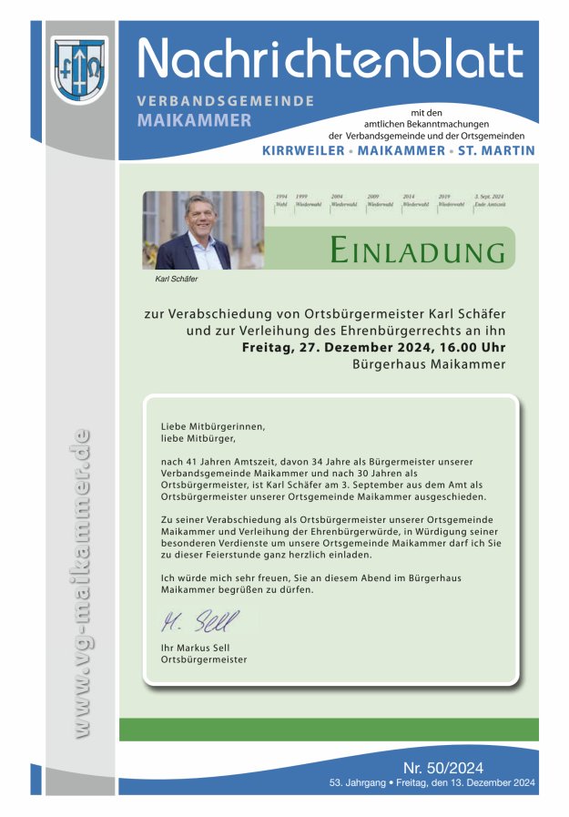 Nachrichtenblatt VG Maikammer Titelblatt 50/2024