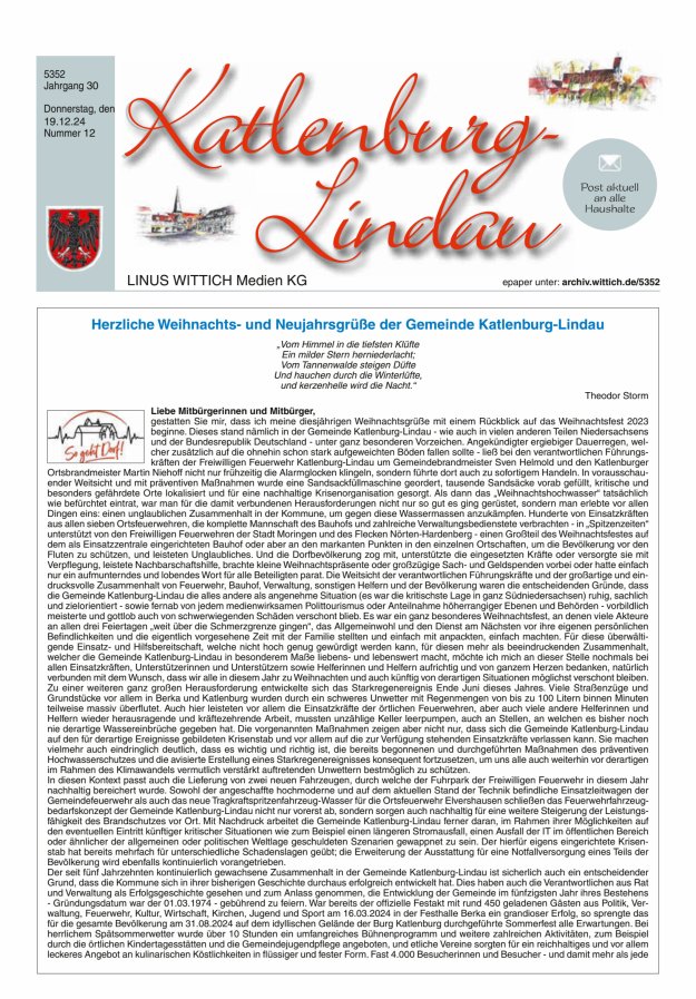 Blickpunkt Katlenburg Lindau Titelblatt 12/2024